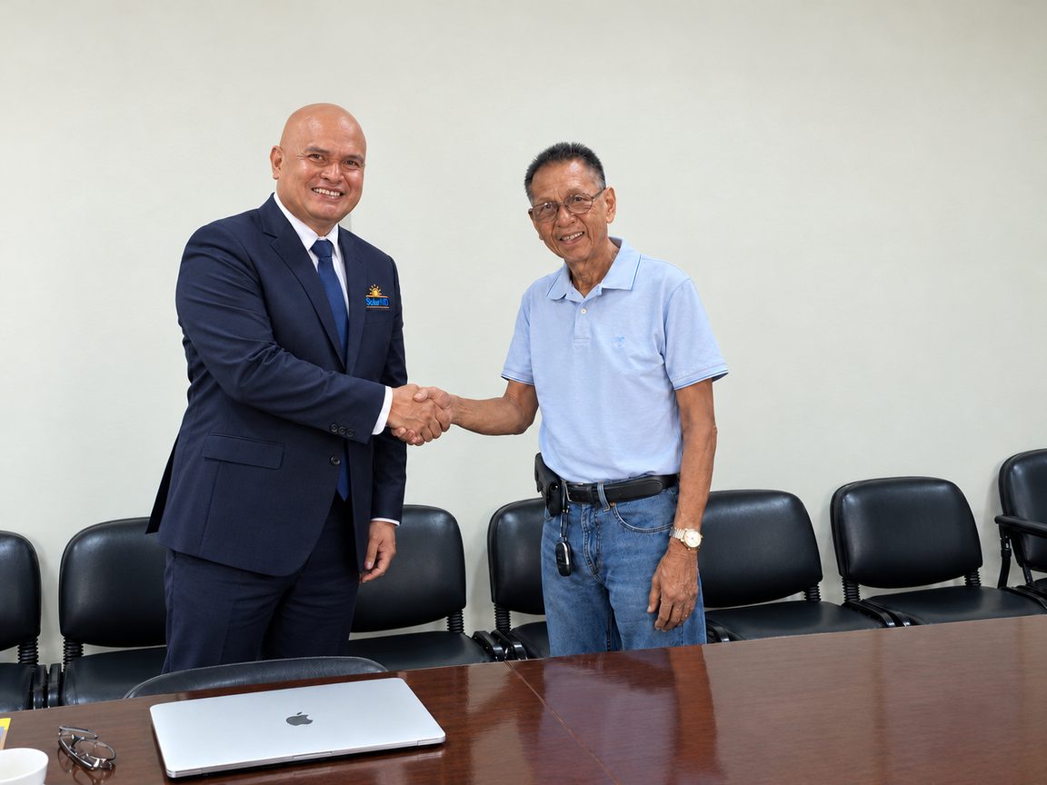 SolarMD and RDEX Food International management shaking hands at the agreement